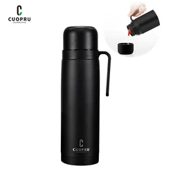 CUOPRU 1000ml Vacuum Thermal Flask, Wide Mouth, Matte Black, Stainless Steel Vacuum Bottle for Yerba Mate, Coffee, Tea, Water