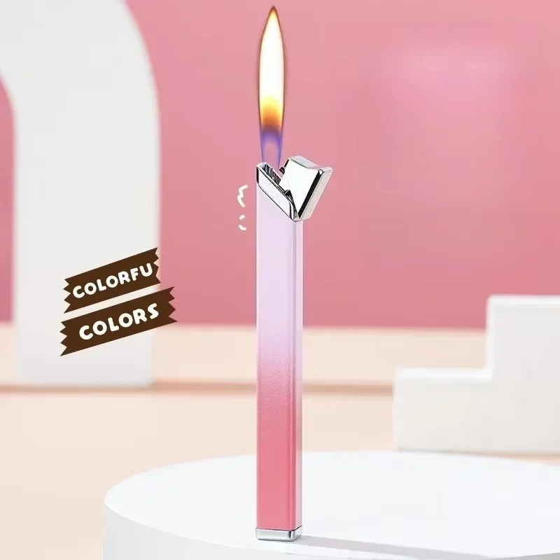New Creative Metal Small Strip Lighter Kitchen Pocket Small Open Fire Outdoor Portable Butane Gas Lighter Creative Gift