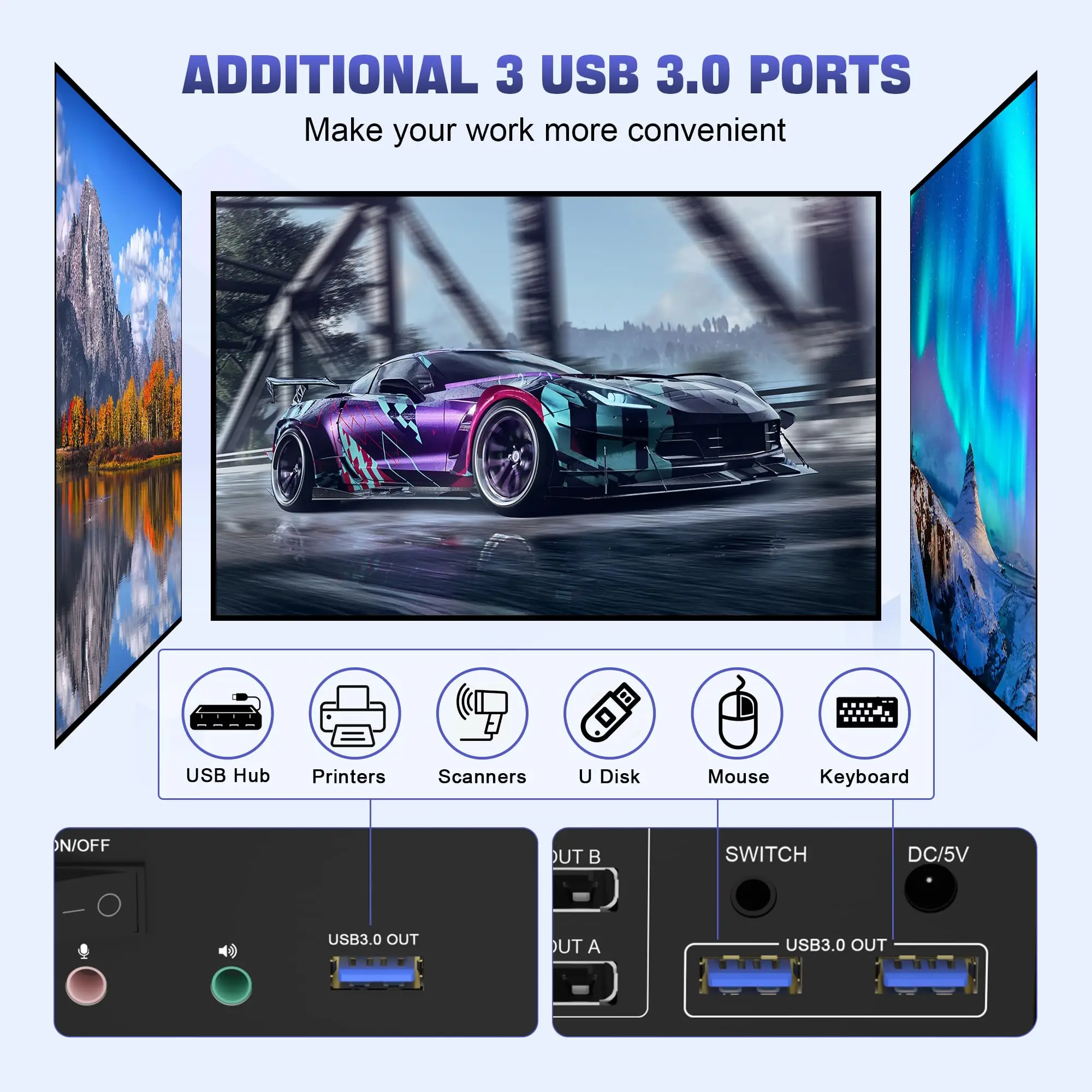 8K@60Hz Displayport KVM Switch USB 3.0 Triple Monitor for 2 Computer 3 Monitors,DP KVM SwitchTriple Monitor for Keyboard Mouse images - 6