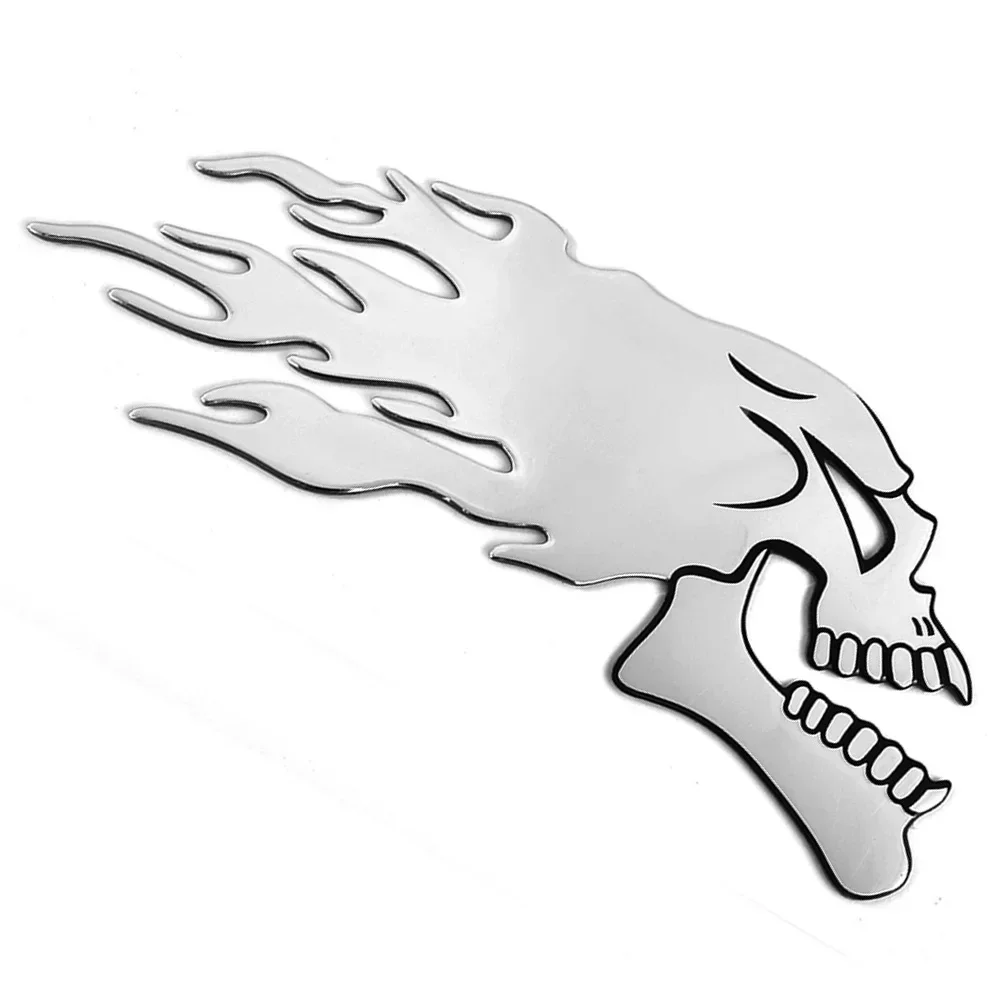 2Pcs Motorcycle 3D Flame Sticker Ghost-Skull Head Styling Festival Decoration Decals Waterproof 14*6cm