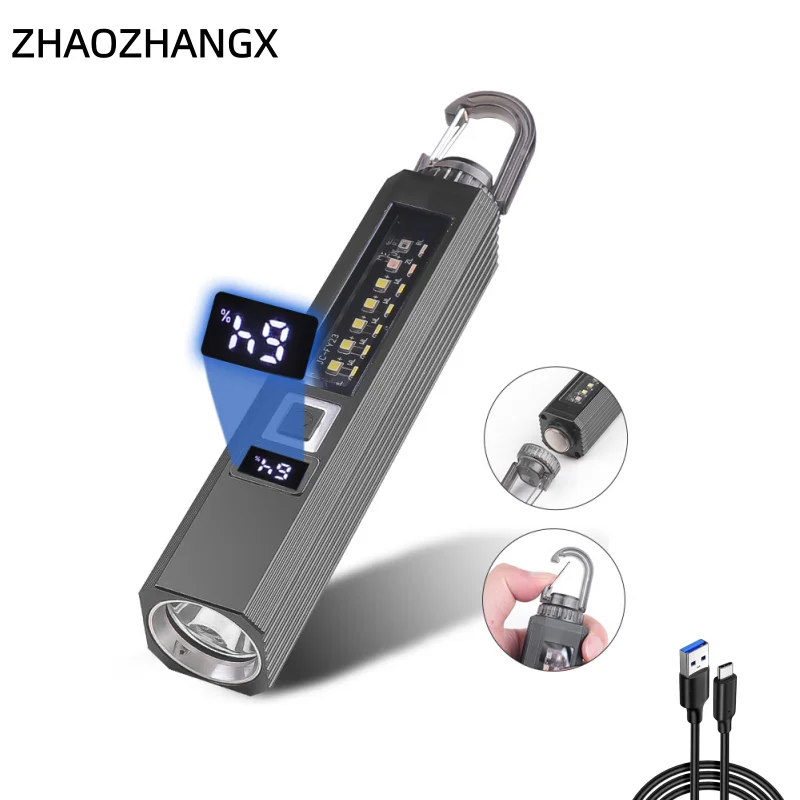 30W LED White Laser High-Intensity Long-Range Flashlight with Digital Battery Level Display, Magnetic Hook, and Multi-Function