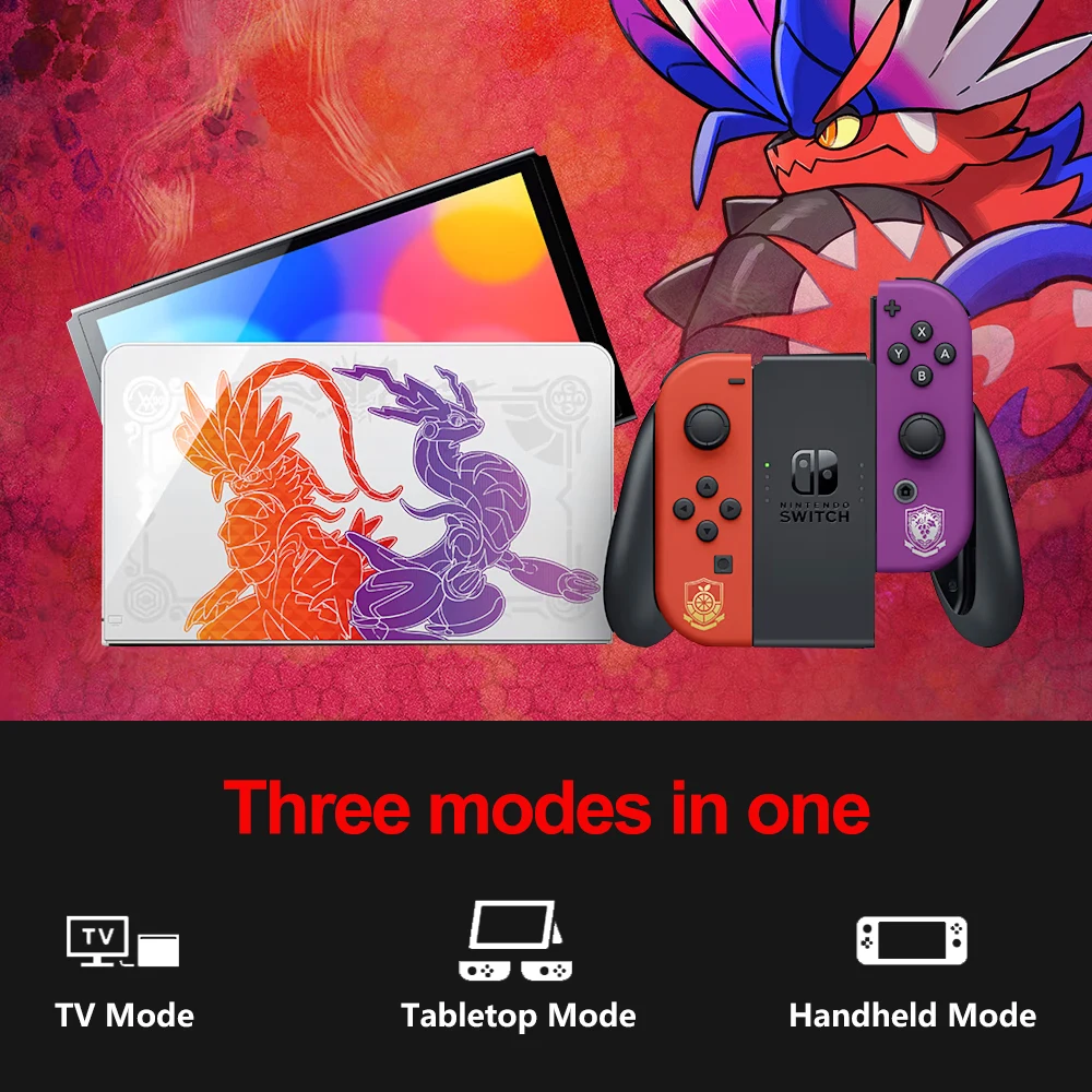 Nintendo Switch OLED Pokemon szkarłatna i fioletowa konsola do gier z 7 Cal OLED 3 tryby gry specjalna konstrukcja 64GB