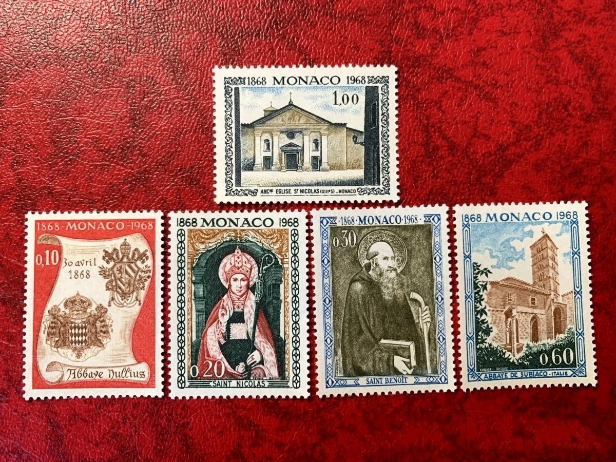 5 sztuk/zestaw nowy znaczek pocztowy Monaco 1968 Abbey St Nicholas grawerowanie kościelne znaczki pocztowe MNH