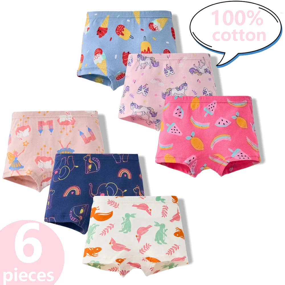 3/6 Pcs Children's Girls Panties Sets 100% Cotton Pretty Cartoon Unicorn Print Underwear For Girl Infant Undies Boxer Breathable