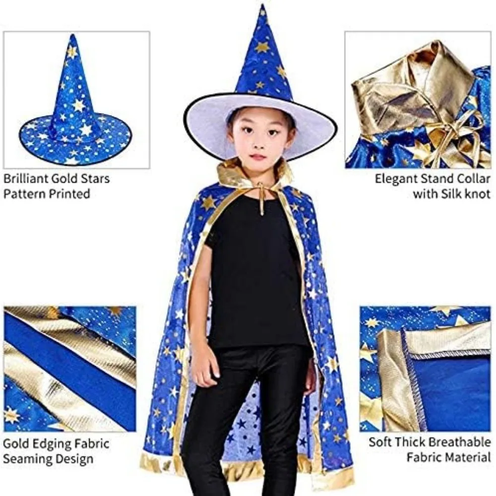 Peleryna czarodzieja, płaszcz czarownicy z kapeluszem i torbą z dynią, rekwizyty kostiumowe na Halloween dla dzieci na imprezę cosplay