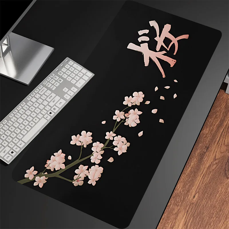 

Japan Sakura Mouse Pad Pink Cherry Blossom Keyboard Mat Laptop Black Mousepad Pc Accessories Gamer Desk Mats Non-slip Rubber Pad