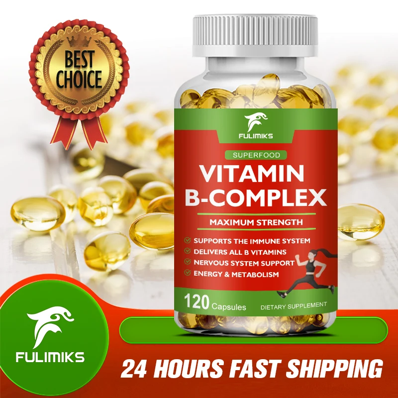 

Vitamin B Complex Capsules - with Vitamin C, B1, B2, B3, B5, B6, B12 - Replenish Energy, Relieve Stress, and Enhance Immune