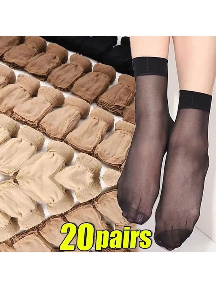 10-50 paires chaussettes d'été transparentes ultra-minces femmes Nylon dames femme cheville courte Meias élastique cristal printemps soie Sox