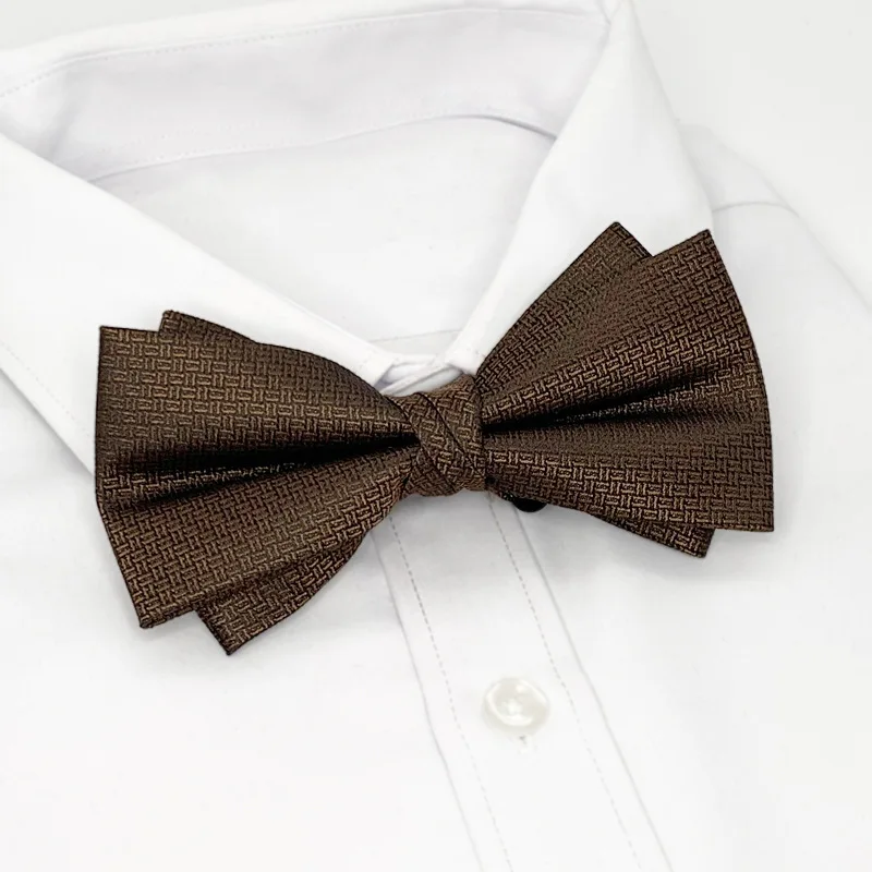 2024 Solid Color Brown Green Bowtie For Men British Style Double-layered Bowknot Wedding Party Tuxedo Butterfly Polyester Cravat