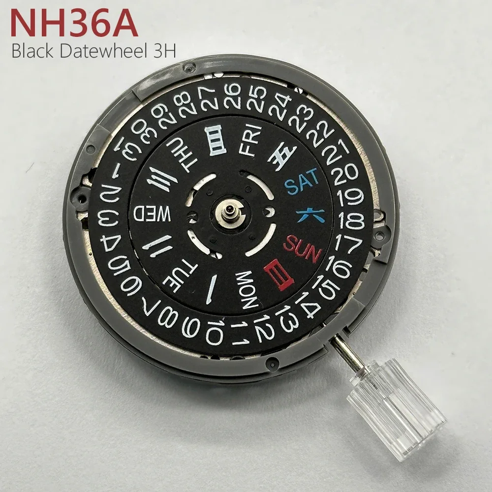 Genuine Japan NH36A Mechanical Movement Black Datewheel 3H Crown at 3.0/3.8 O'Clock Mod NH36 4R36A Automatic Mechanism 24 Jewels