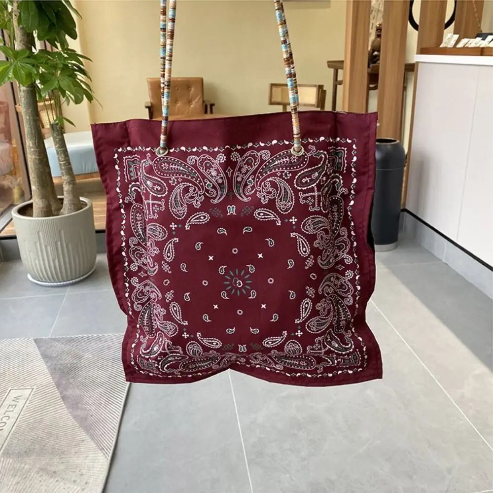 Casual Printed Cashew Flower Canvas Bag Retro Double Side Canvas Tote Bag Lightweight Shopping Bag Women's Handbag Vacation
