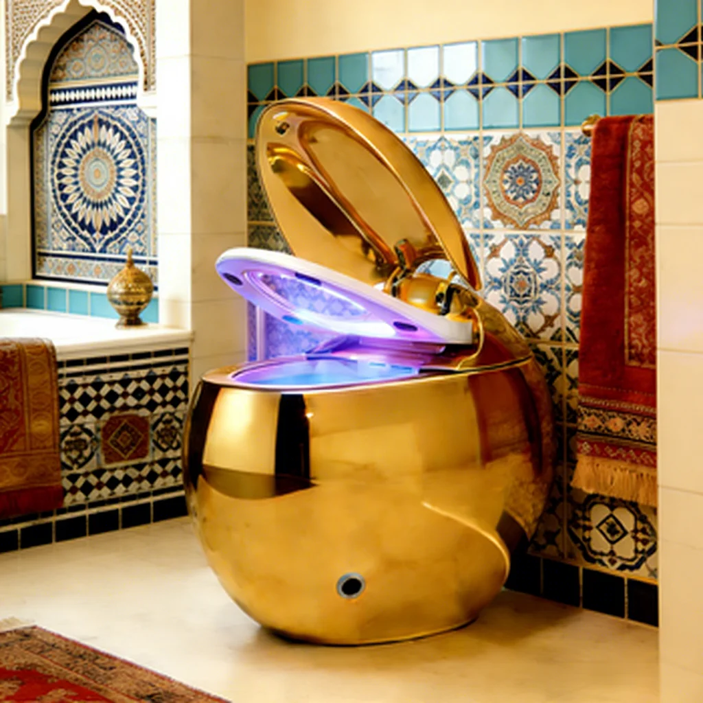 

Роскошный умный унитаз золотого цвета, автоматический унитаз в форме яйца, керамическое цветное сиденье для унитаза.