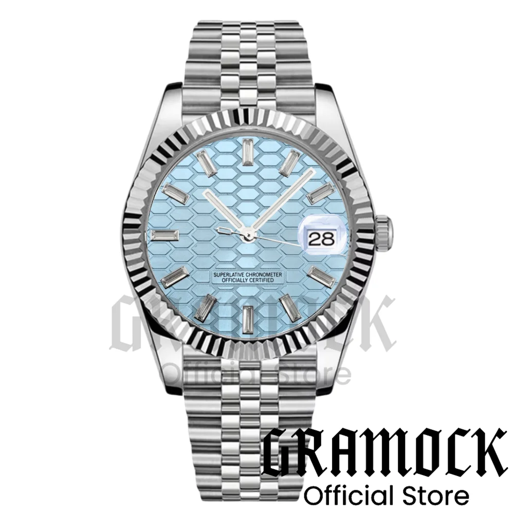 

Мужские роскошные автоматические механические наручные часы Gramock NH35A, юбилейный ремешок, сапфировое стекло, бриллиантовый циферблат, 10 атм, для дайвинга, Reloj Hombre