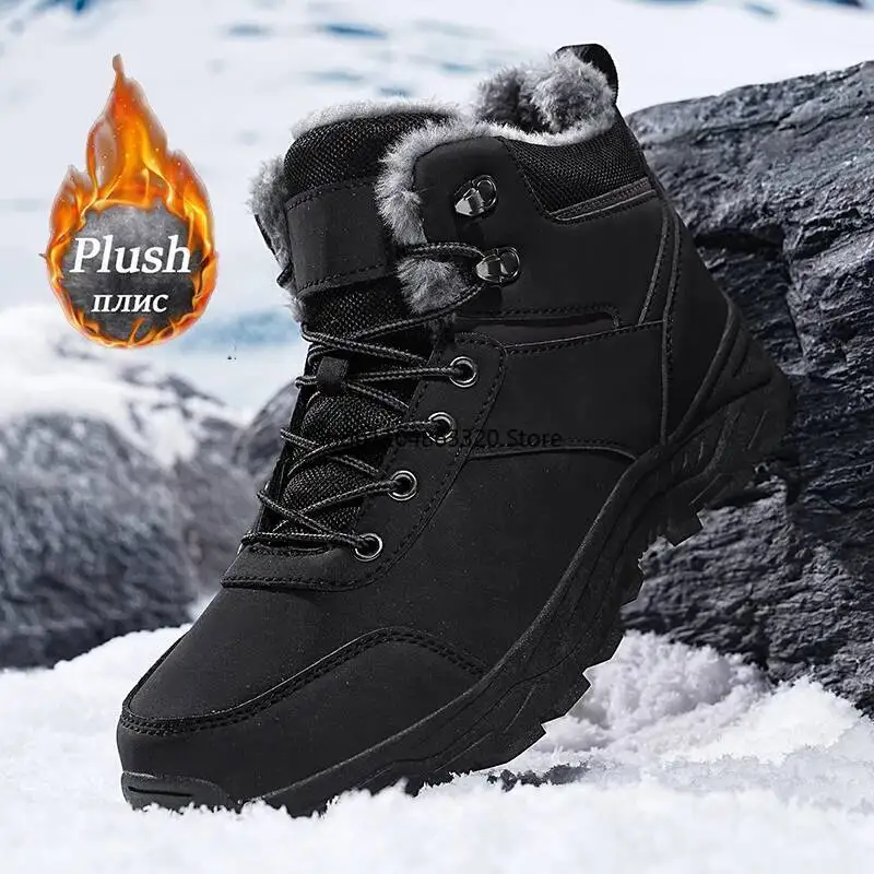 الرجال أحذية الثلوج للرجال أحذية الشتاء غير رسمية منصة عدم الانزلاق الدافئة الفراء حذاء من الجلد أفخم القتالية في الهواء الطلق المشي لمسافات طويلة دراجة نارية الأحذية