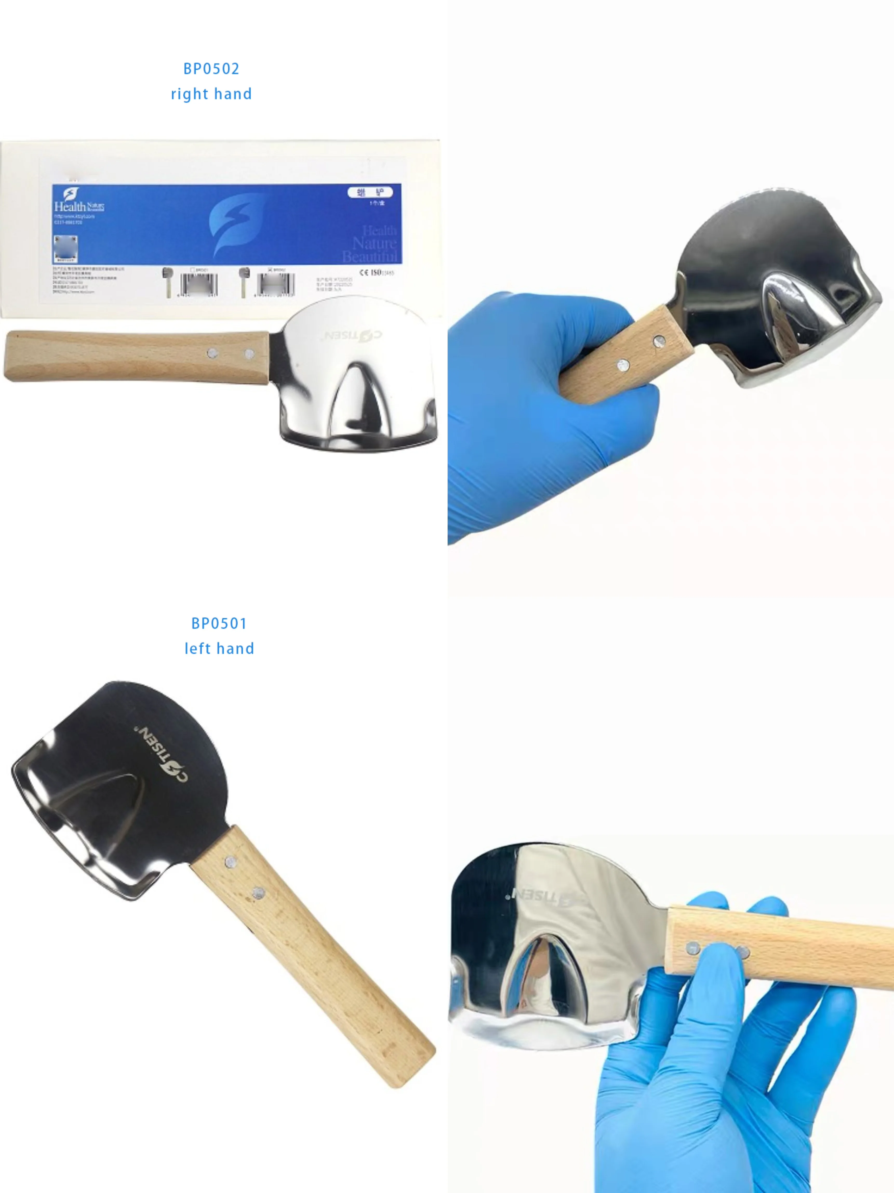 Dental Lab Wax Spatula Wood Handle Reusable Closed Edge Scoop Wax Rim Modeling Tool Separate Left & Right Hand For Dental Model