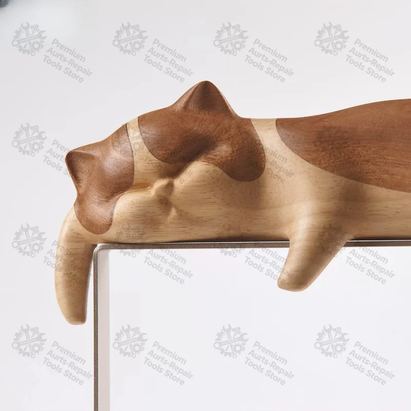 Solid Wood Lazy‑Cat Entryway Decor, Creative Key Tray Jewelry Storage Rack, Luxury Hallway Ornament, Housewarming Gift