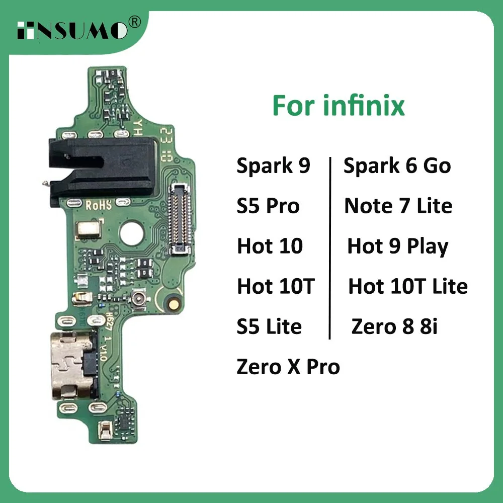 iinsumo USB Charging Board Port Microphone Dock Connector Flex Cable For infinix S5 Hot 9 Play 10 10T Lite Spark 9 6 Go Zero 8