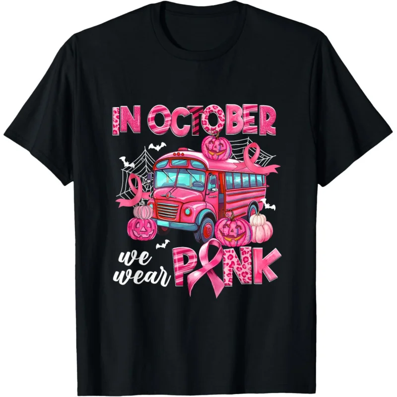 

In October We Wear Pink Bus Driver Pumpkin Breast Cancer T-Shirt Unisex