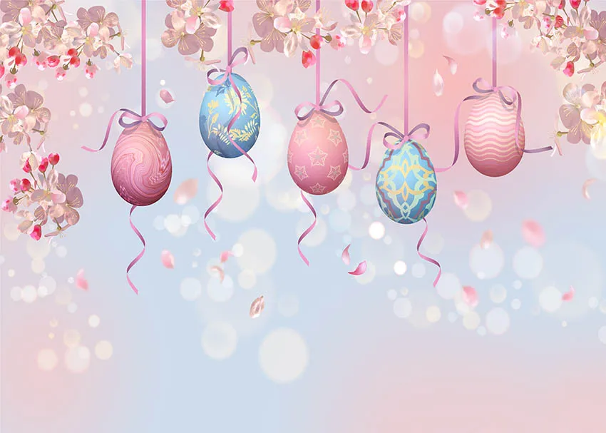 Celebrating Easter Eggs Flowers Pattern Ribbon Floral Vase Backdrops Cats Chick Feather Baby Portrait Backgrounds Photo Booth