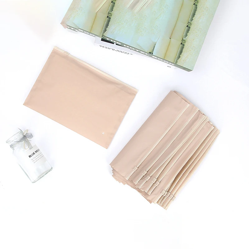 TETP 50Pcs Beige Frosted Zipper Bags Antiglare Home Travel Underwear Panties T-shirt Packaging Personal Goods Storage Organizer