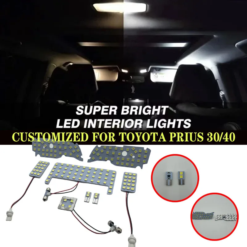 8pc Accessories LED Interior Reading Light Sun Visor Trunk Lamp Kit For Toyota Prius 30 40 Series 2010-2015