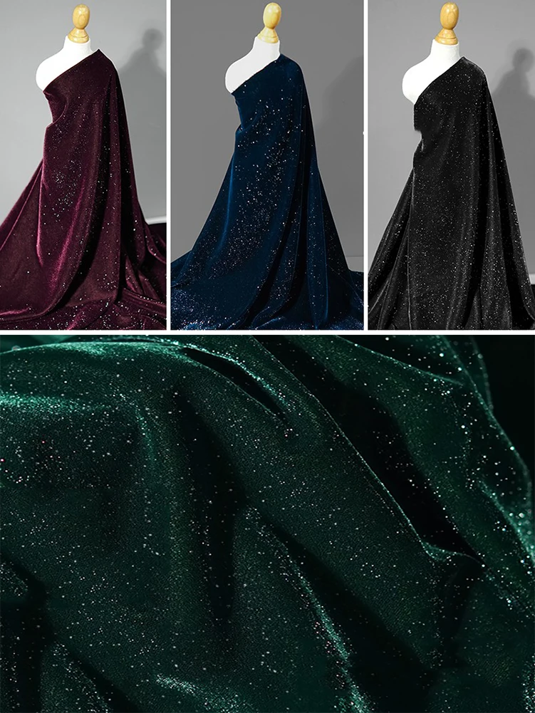 Glitter Velvet Starry Fabric Soft Smooth Woven Non-stretchy for Sewing Dresses by Half Meter