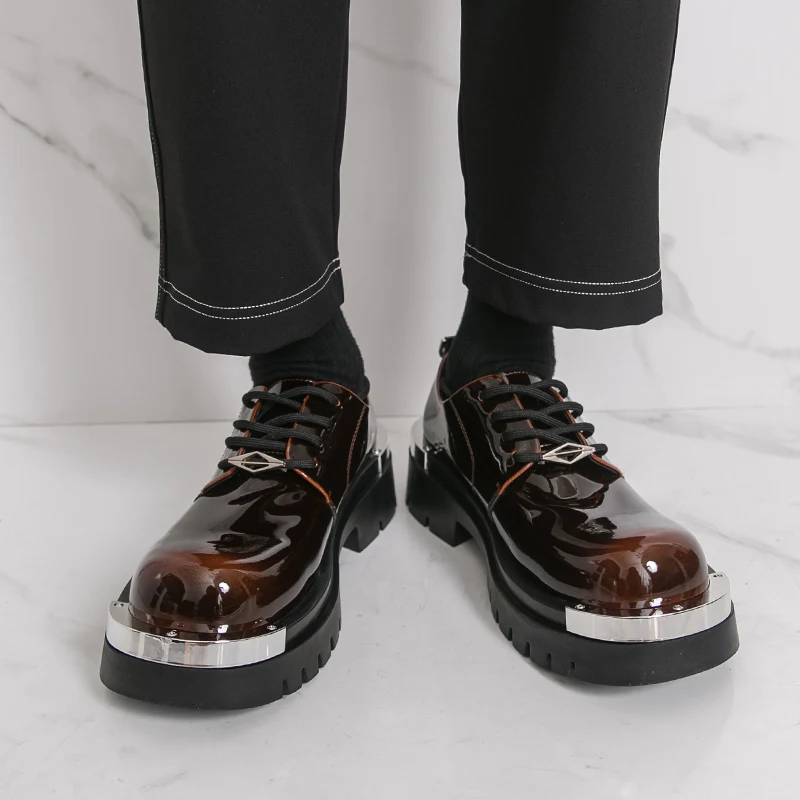 

Мужские модные туфли дерби на толстой подошве со шнуровкой и металлическим носком, деловая банкетная мужская обувь, размеры 38-46