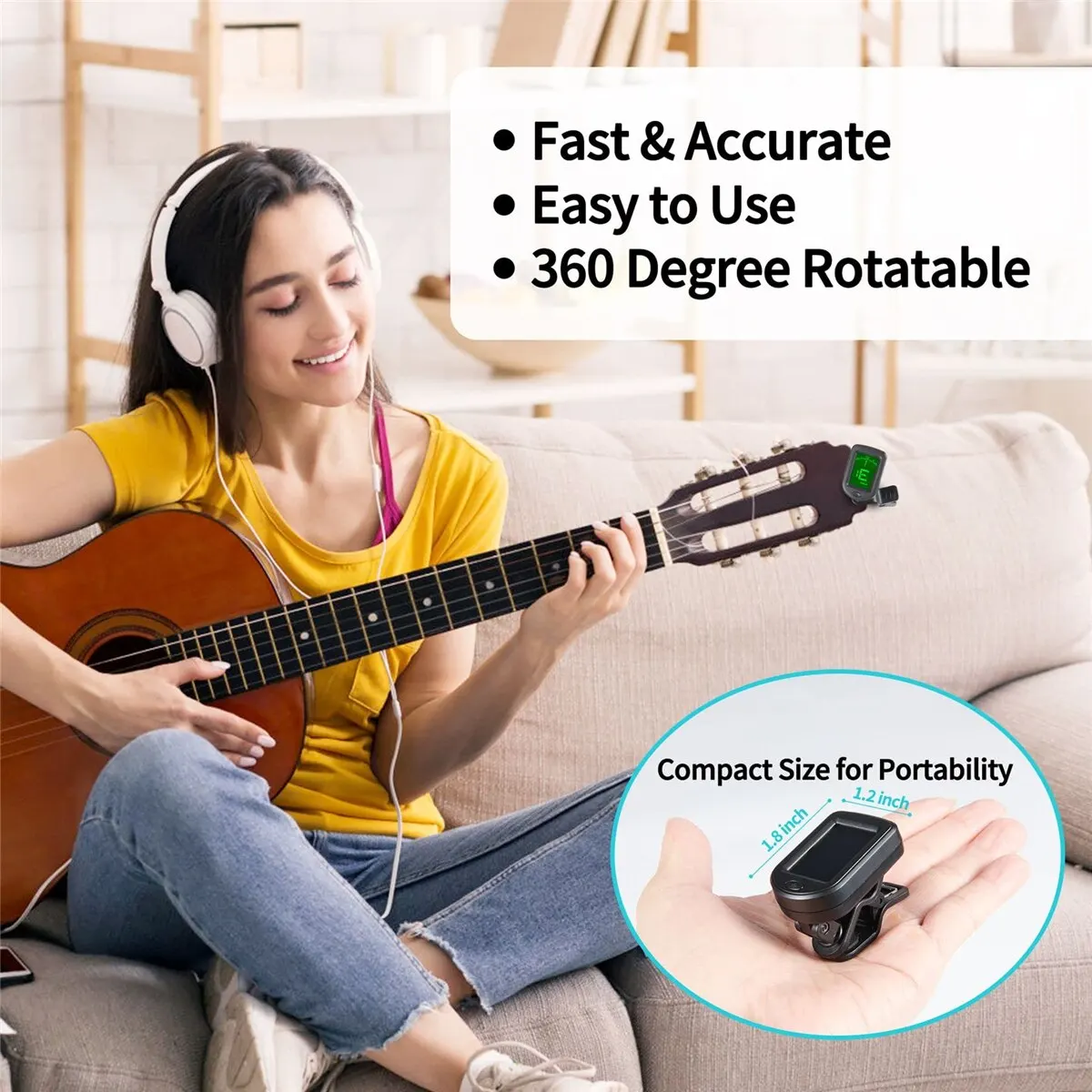 Guitar Tuner For All Instruments Clip on Electronic Tuner for Guitar Bass Ukulele Violin Mandolin Banjo