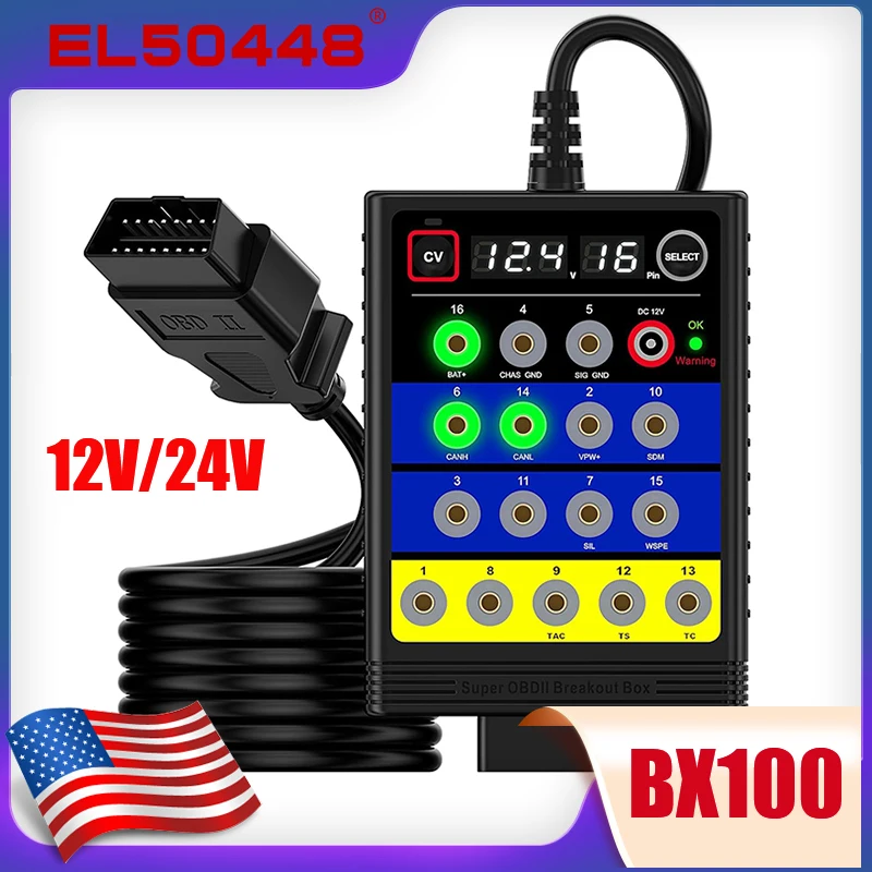 

16-Pin OBD Breakout Box, Automotive ECU Programming Tool with Voltage Display for OBDII Protocol, Car Electrical Diagnostic Test