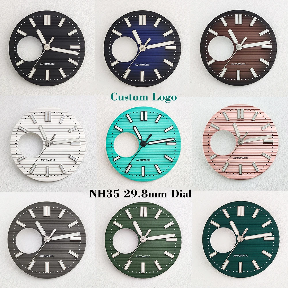 SUPER NH38 29.8mm Dial Custom Logo Green Luminous Watch Dial For Nautilus Watch Modification Parts NH38 Movement No Logo Dial