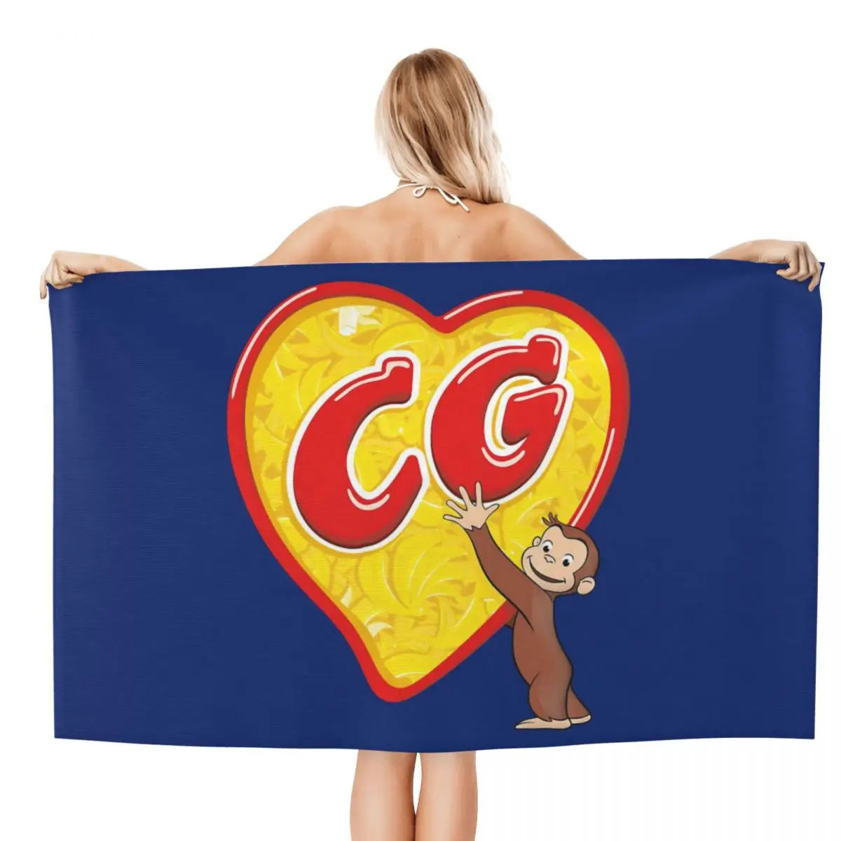 Custom Curious George C G Love Heart Quick Dry Microfiber Bath Beach Towel Super Soft Monkey TV Series Pool Bathroom Towels