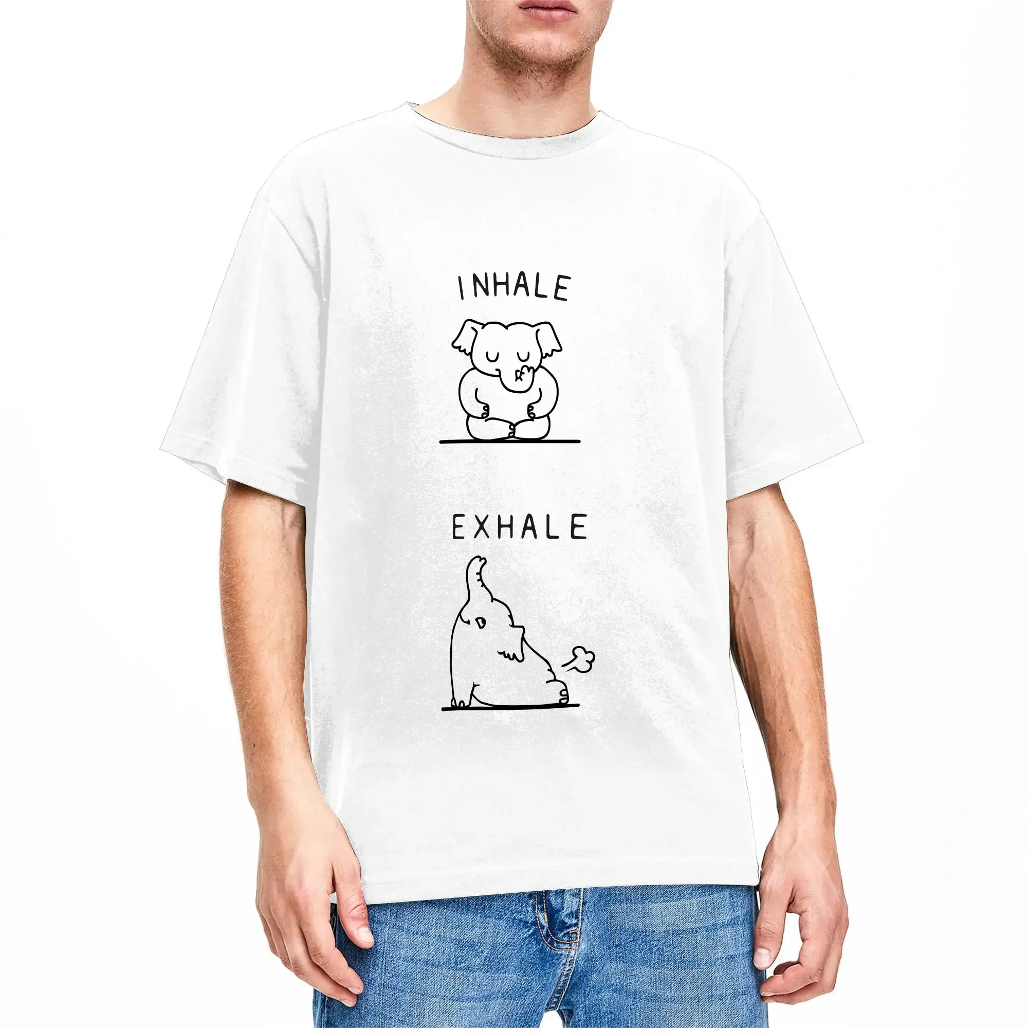 Camisetas masculinas e femininas Inhale Exhale Elehant Namaste, camiseta incrível de manga curta com gola redonda, camisetas de algodão plus size