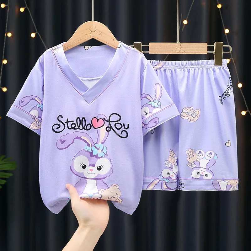 Children's Pajamas Summer Thin Air-conditioned Clothing Medium Size Children's Short Sleeved Home Clothing Set