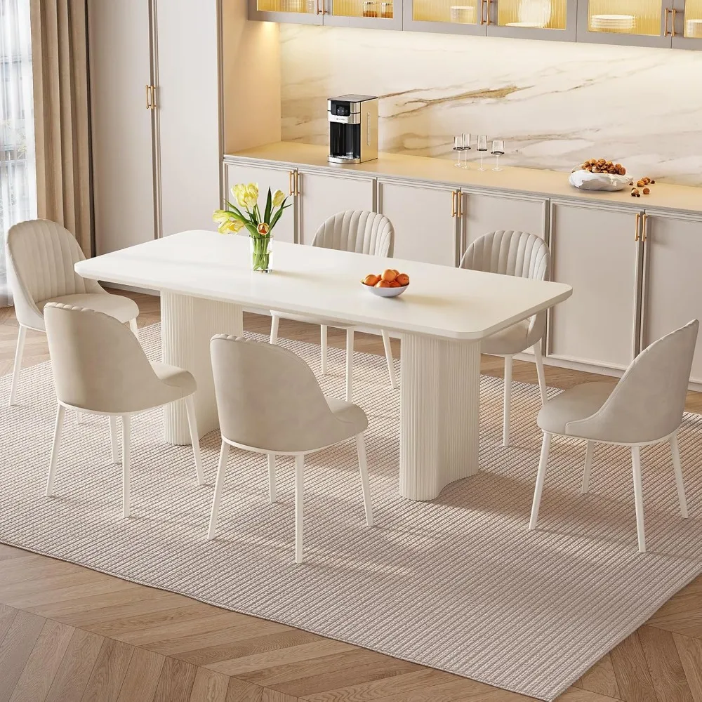 

7-Piece Modern Dining Set, 62.99" Dining Table Set for 6, Rectangular Kitchen Table with 6 Chairs, White Dinner Table for 4-6