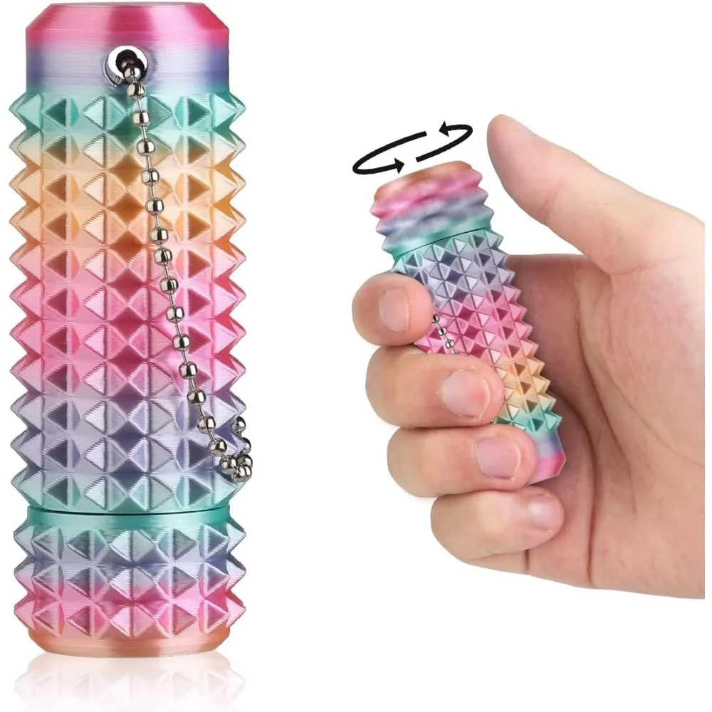 Little Ouchies Pain Stim Fidget Toy, 3D Printed Pocket Spiky Keychain with Clicker Button Spinner Sensory Toys for Anxiety Focus