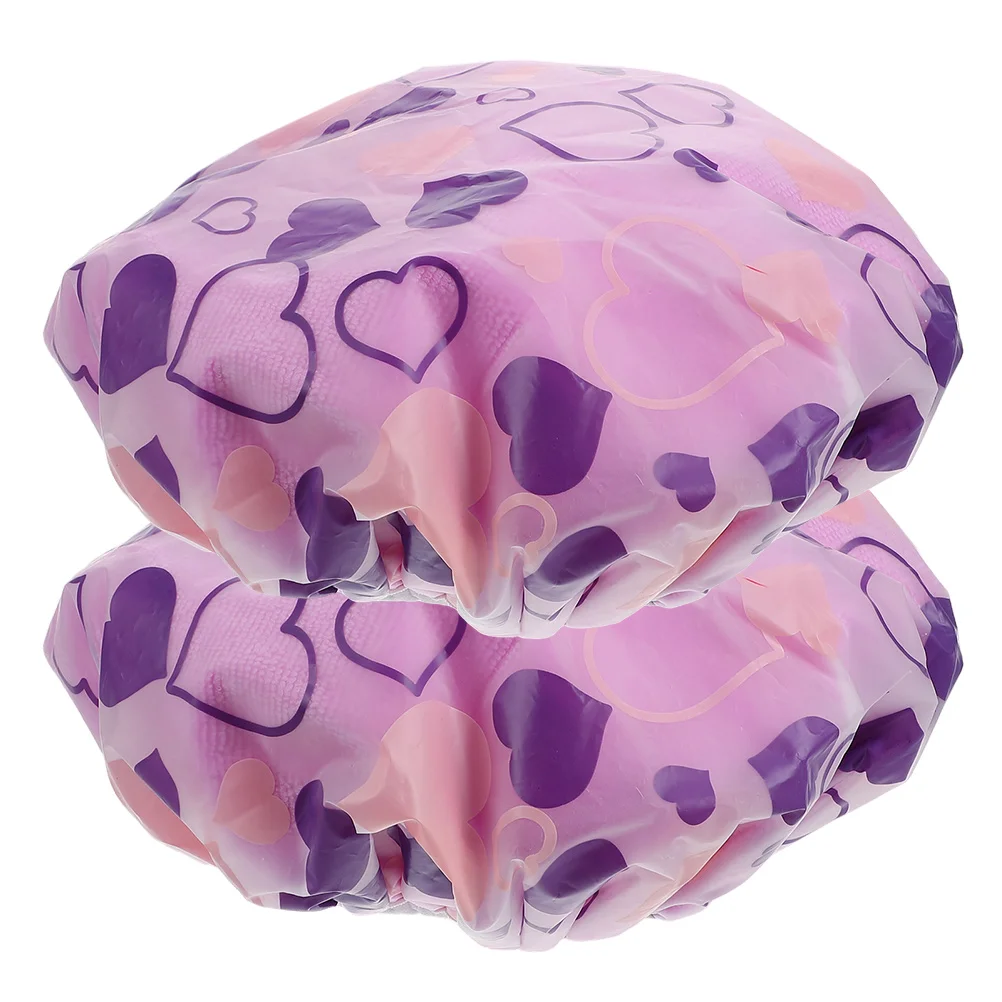 

2pcs Dual Layer Bath Quick Drying Drying Hat Reusable Shower Cap For Women Long Hair Travel Gym Lightweight Comfortable Heart