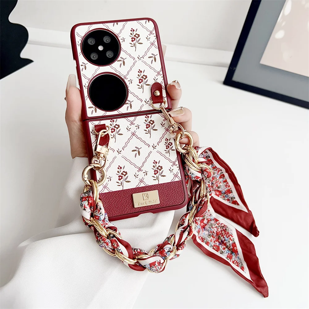 

Fashion Lucky Flower Phone Case For HuaWei P50 Pocket 2 Silk Scarf Bracelet PC Hard Shell Shockproof Back Cover