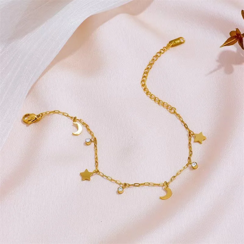 البوهيمي الزركون القمر ستار سحر سوار للنساء الفولاذ المقاوم للصدأ القمر ستار سلسلة سوار الأزياء والمجوهرات هدية عيد الحب #3