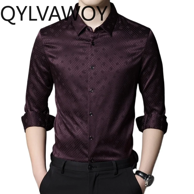 

QYLVAWOY 92.4% Real Mulberry Silk Shirts for Man Long Sleeves Men's Shirts Stylish Spring Autumn Thin Tops Shirt Business Casual