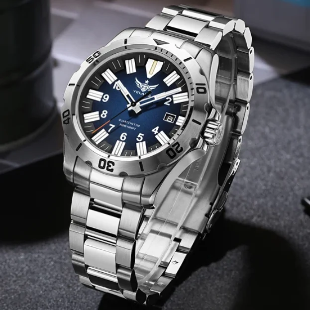Yelang Men Military Watch Pilot 42MM Quartz Wristwatch Diver 30Bar Waterproof Luminous Tubes Sapphire Mirror Ronda 715Li
