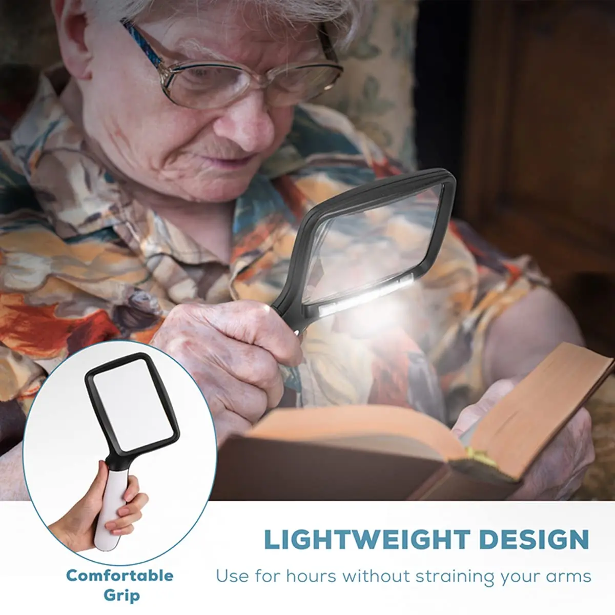 Imagem -06 - Lupa com Alça Dobrável Lupa com Luzes Led Reguláveis Lupa de Leitura Grande para Idosos com Livros de Jornais 3x