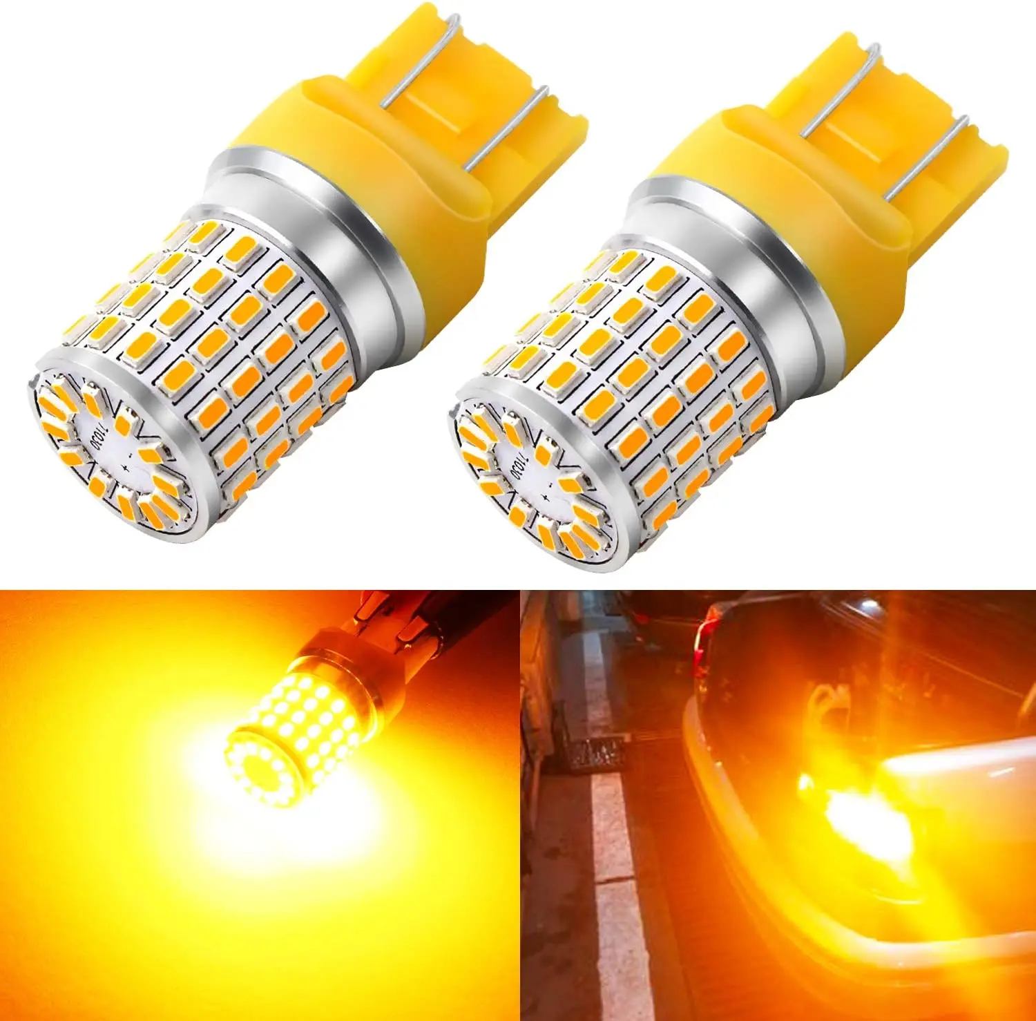 

7443 Янтарные светодиодные лампы указателя поворота, супер яркие 3014 72-SMD T20 7440 7444 Светодиодная желтая лампа для задних передних указателей поворота Blinke