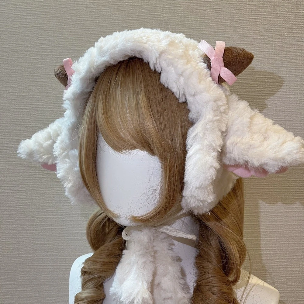 Gorro de conejo Y2K Kawaii de piel sintética de felpa para invierno, gorro con protección para los oídos peludo cálido, gorro gótico, calentadores de piernas, disfraz de actuación, sombreros de bombardero