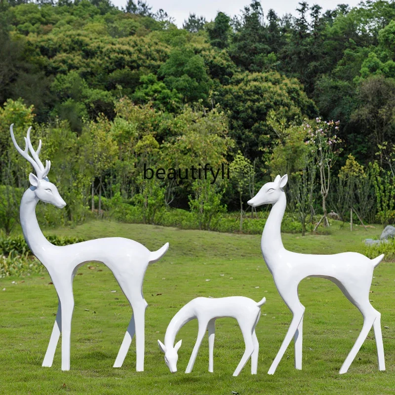 

Outdoor Garden Landscape Geometric Abstract Deer FRP Sika Deer Sculpture Real Estate Animal Decoration Sketch Ornaments