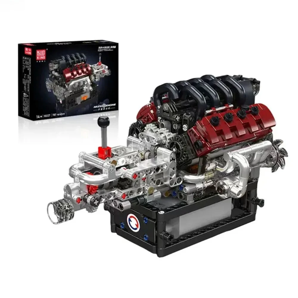 Mould King 10227 GTS V8 motor + transmisión de bloques de construcción Motor de coche clásico de lujo con caja de cambios Control de Motor rompecabezas juguete para regalo