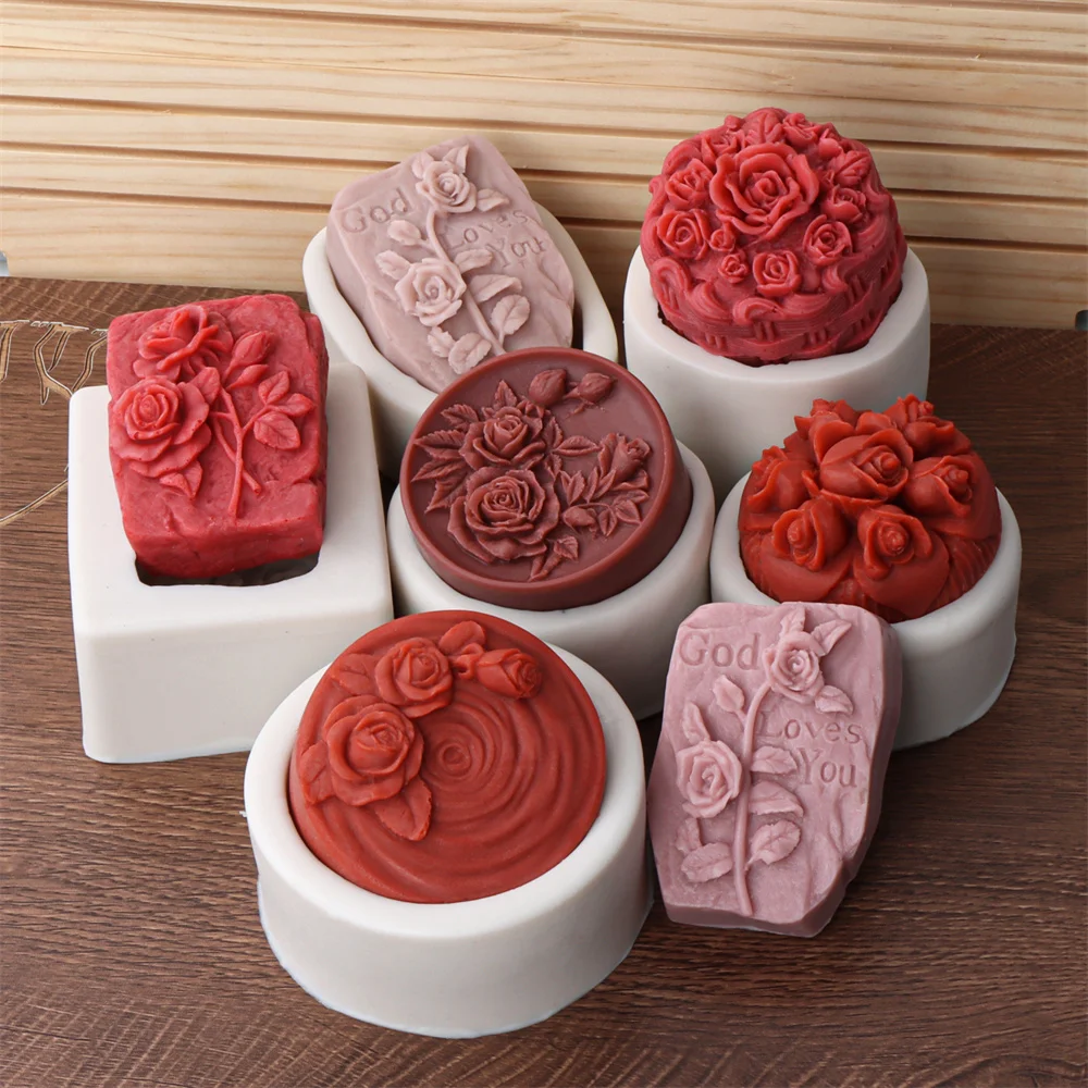 Round Rose Soap Silicone Mold Valentine\'s Day Flower Soap Mold DIY Peony Tulip Rose Plaster Candle Mold Valentine\'s Day Gift