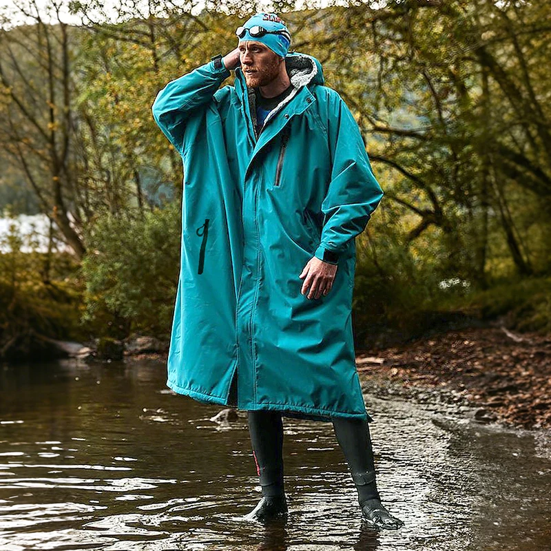 Parka de natación Unisex con forro polar cómodo, bolsillo con cremallera, abrigos de natación resistentes al agua para mujeres y hombres, Poncho de bata cambiante para Surf