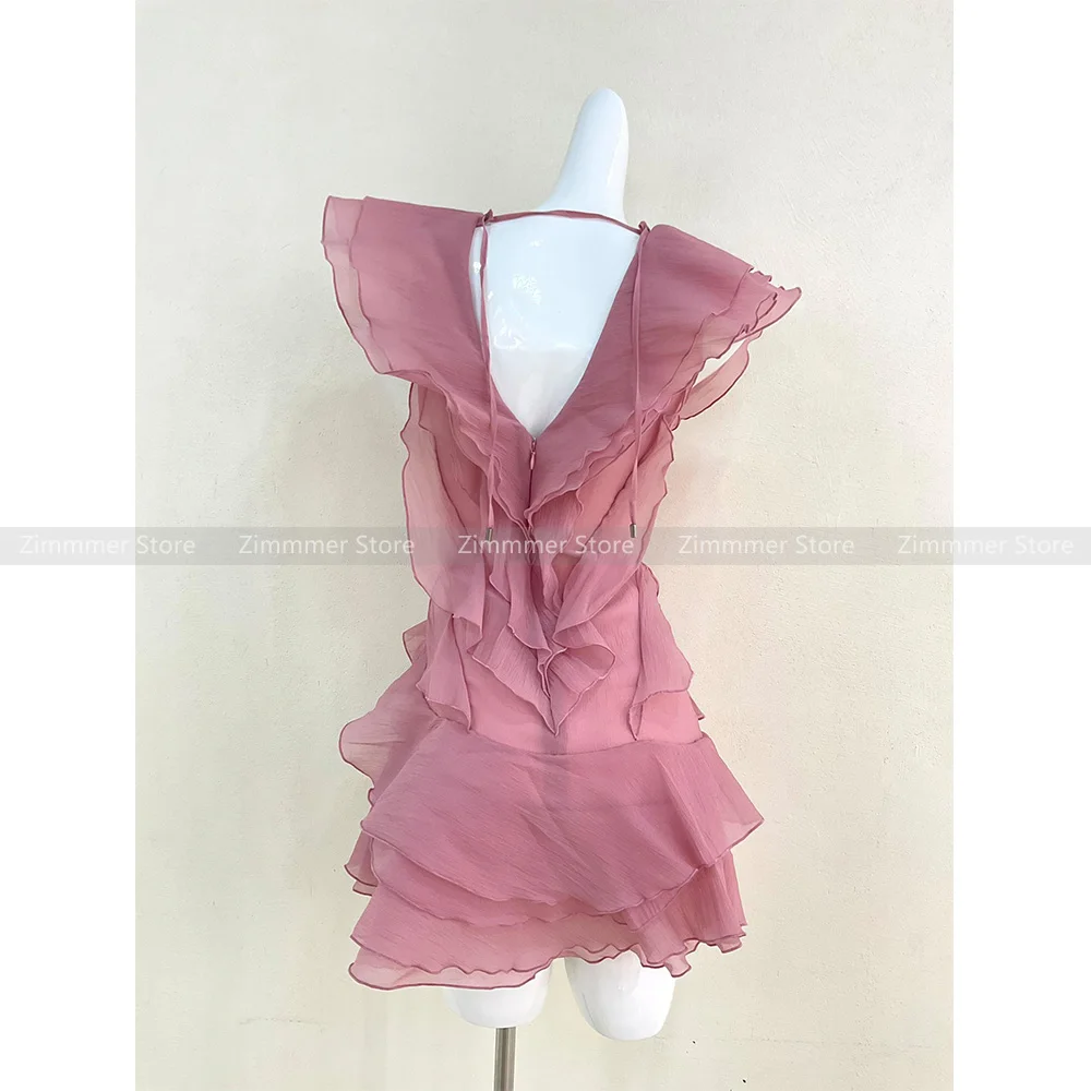 Vietnam niche design new heavy petal ruffles sexy pure desire atmosphere feeling V-neck one-shoulder birthday dress dresses