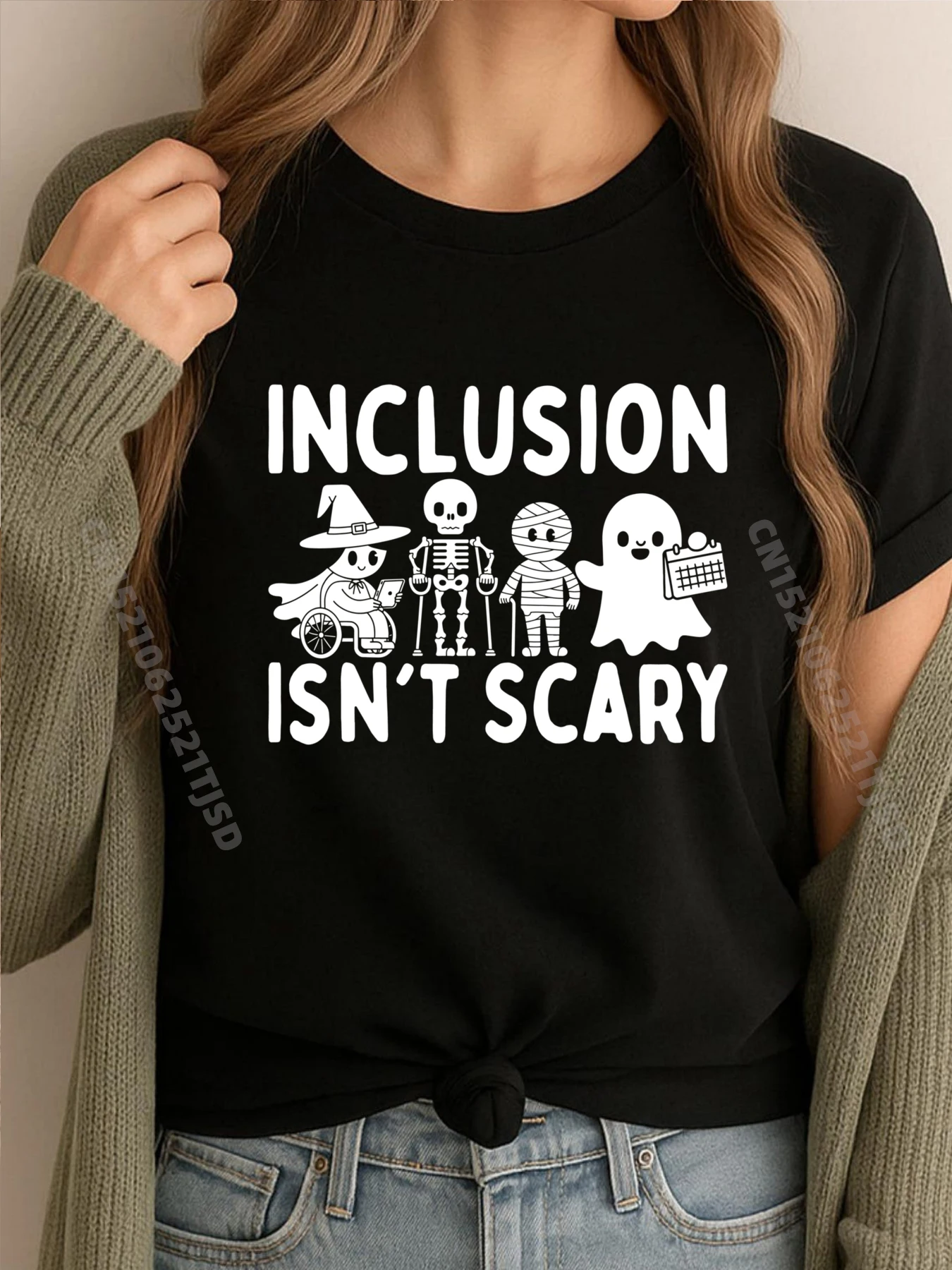 

Inclusion Isn t Scary Slp Хэллоуин Sped Teacher Ghost Мумия Мужская одежда 2025Новые топы и футболки