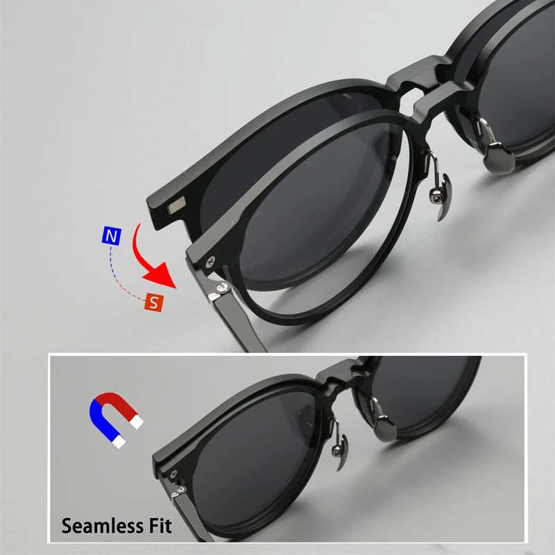 New Round Frame 3 in 1 Magnetic Suction Sleeve Glasses for Man and Women TR90 Retro Polarized Night Vision Driving Sunglasses